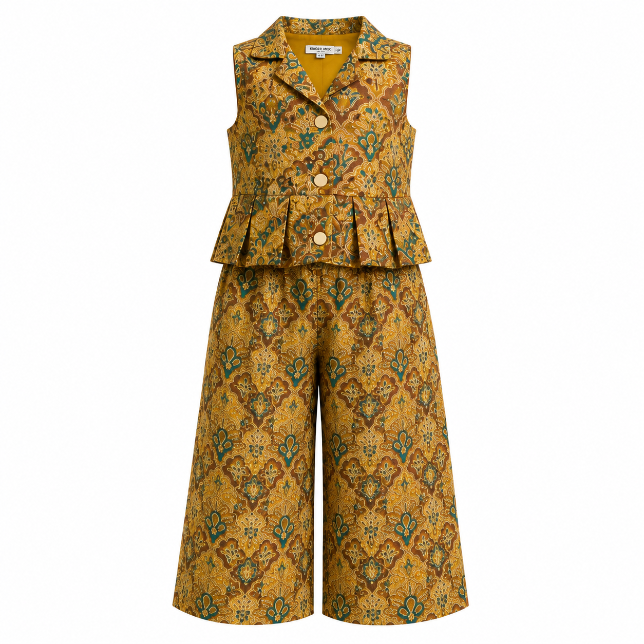 Girls Printed Peplum Co-Ord Set – Sleeveless Top & Wide-Leg Pants