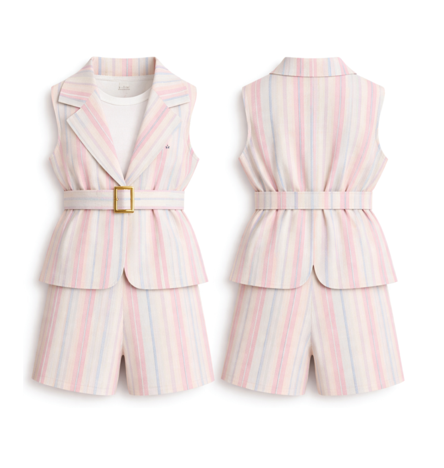 Sleeveless Belted Blazers With Shorts