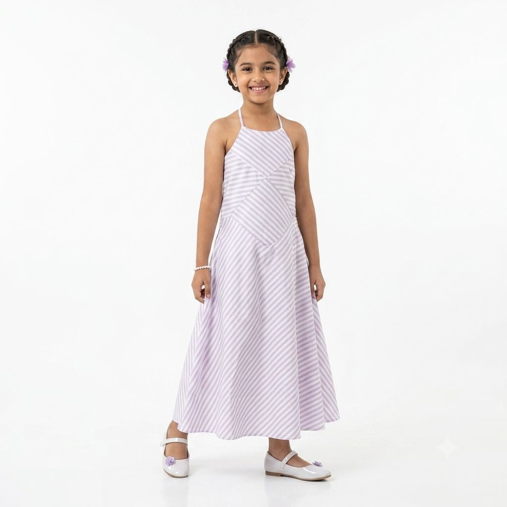 Noodle strape with Halter Neck Tie -Up Midi Dress