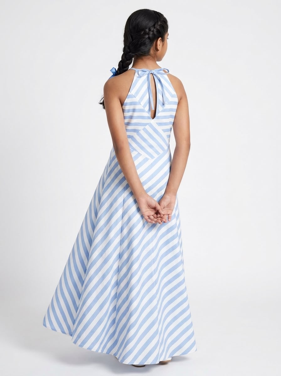 Noodle strape with Halter Neck Tie -Up Midi Dress