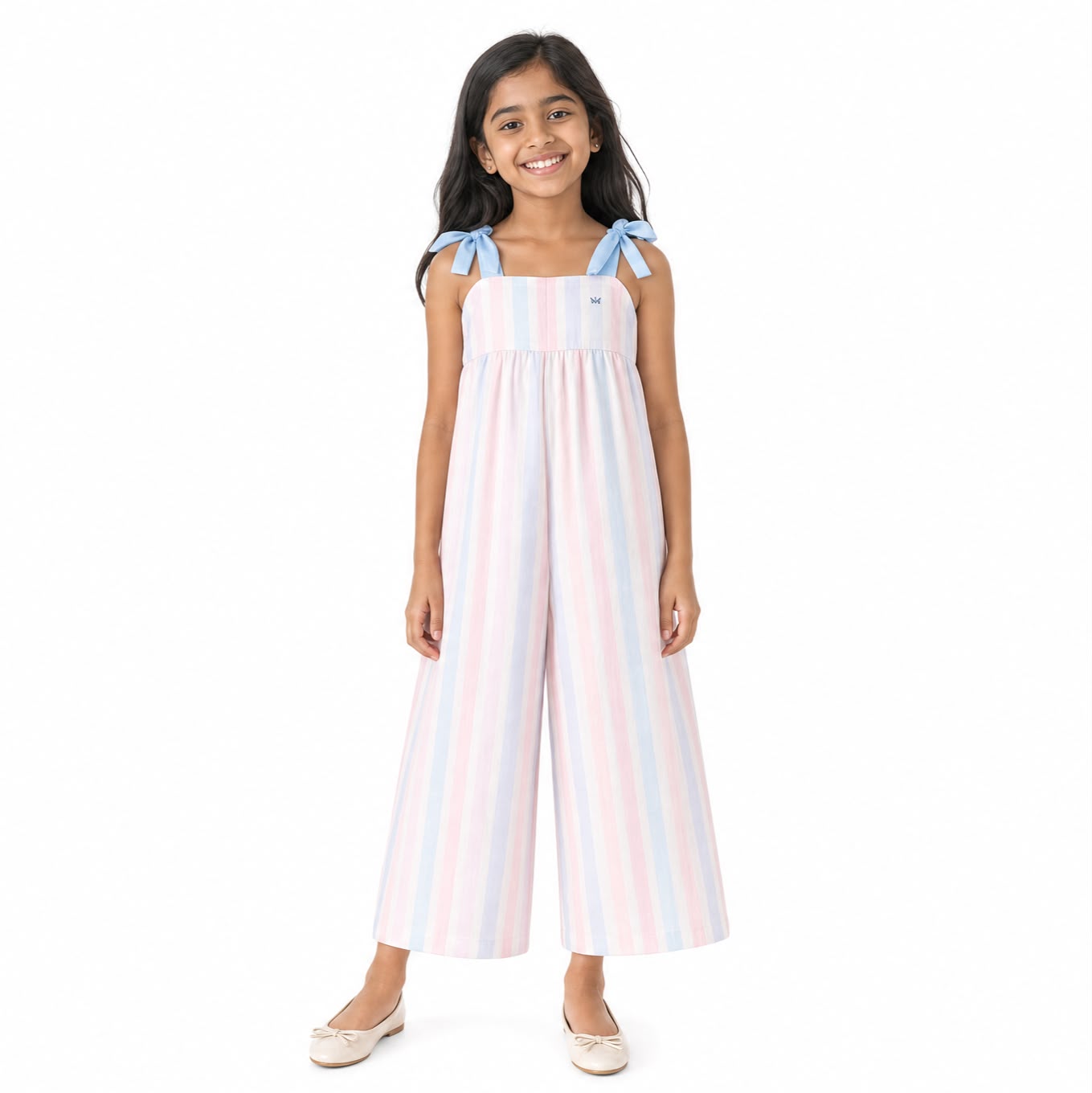 Girls tie strap wide leg jumpsuit