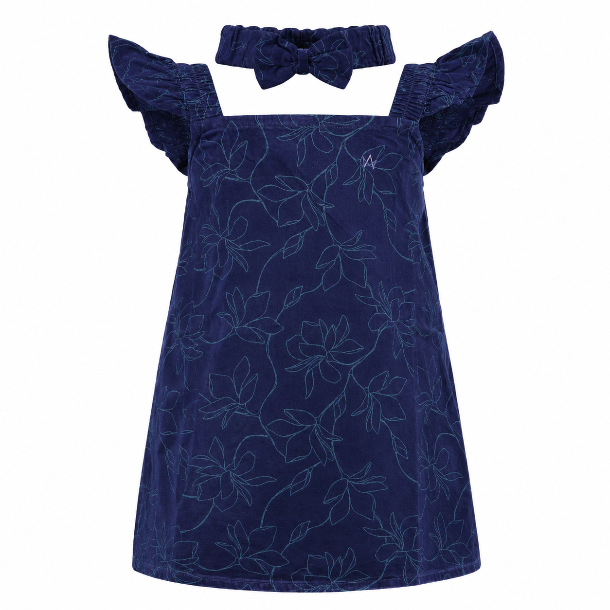 Navy printed Ruffle Dress and Headband Set