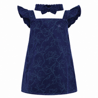 Navy printed Ruffle Dress and Headband Set