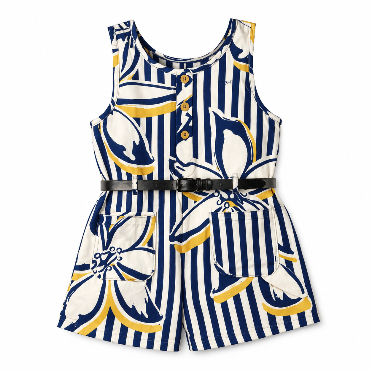 Floral stripe sleeveless romper