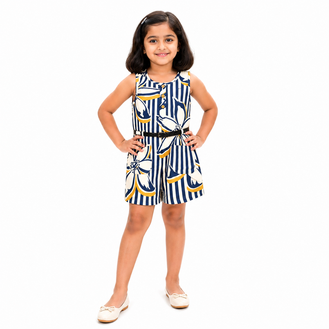 Floral stripe sleeveless romper