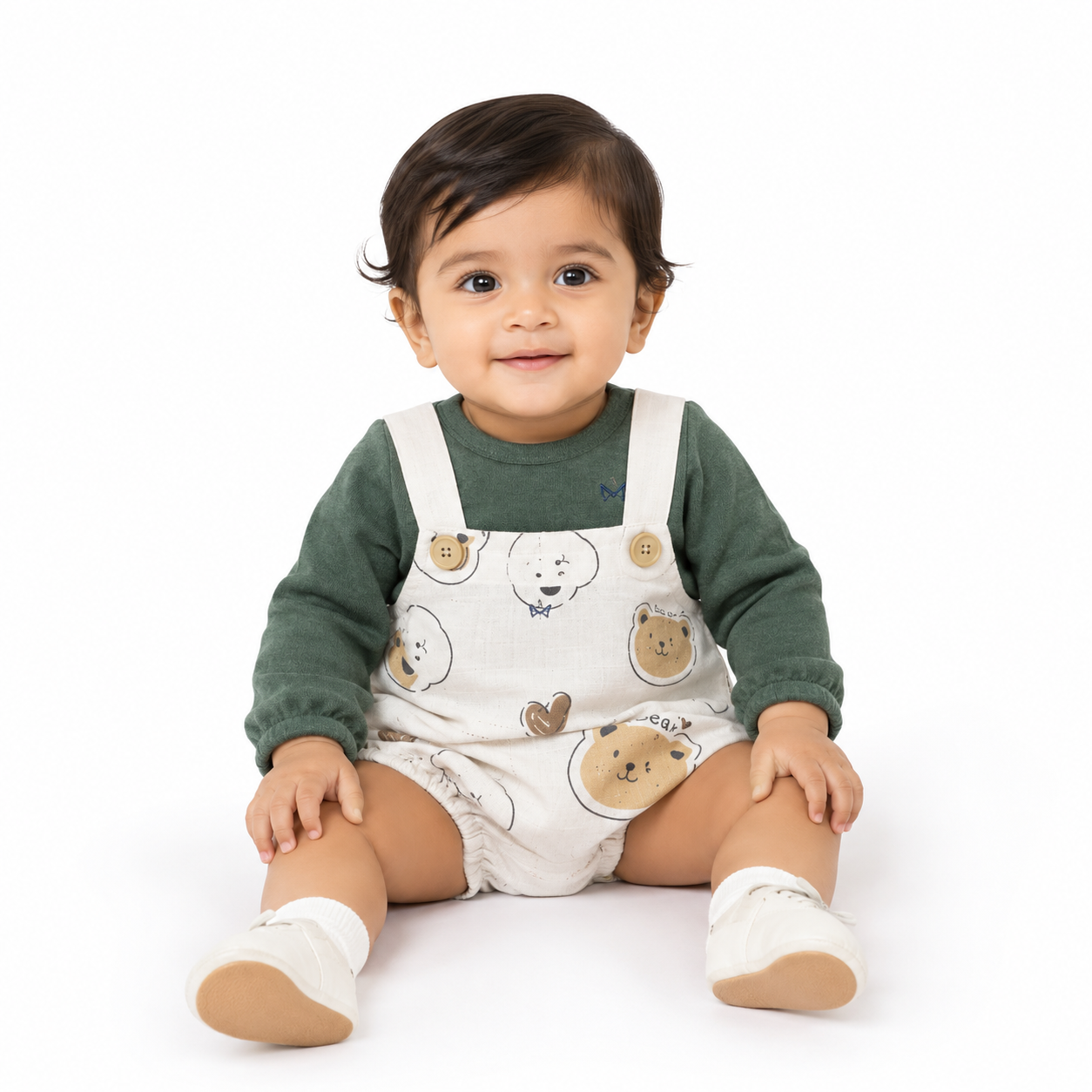 Baby dungree style romper with inner top.