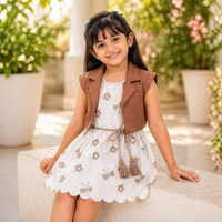 Beige floral Layered Bolero Dress Set