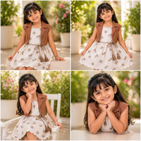 Beige floral Layered Bolero Dress Set