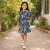 GeoPatch Denim Belted Shirt Dress