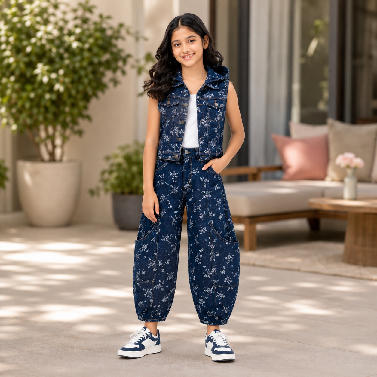 Denim Utility Set with Hooded Vest