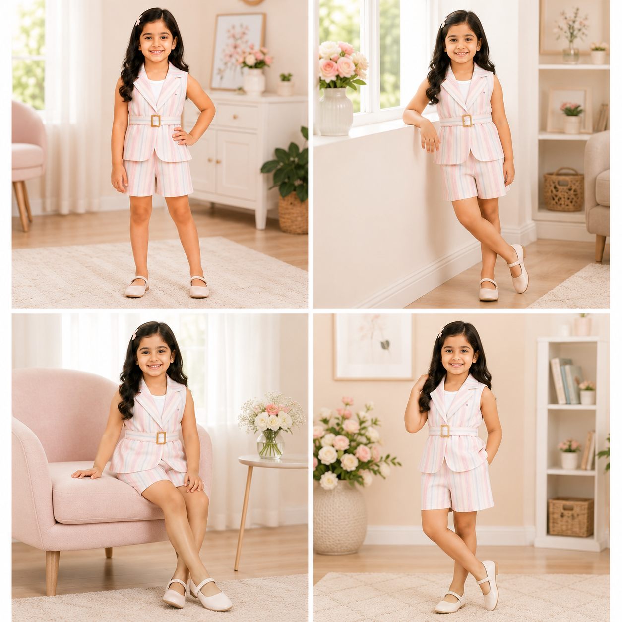 Sleeveless Belted Blazers With Shorts