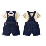 Striped tee and denim dungaree