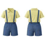 Boys polo shirt & suspender shorts set.